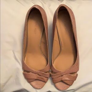 Tan Nine West Peep Toe Wedge Heels